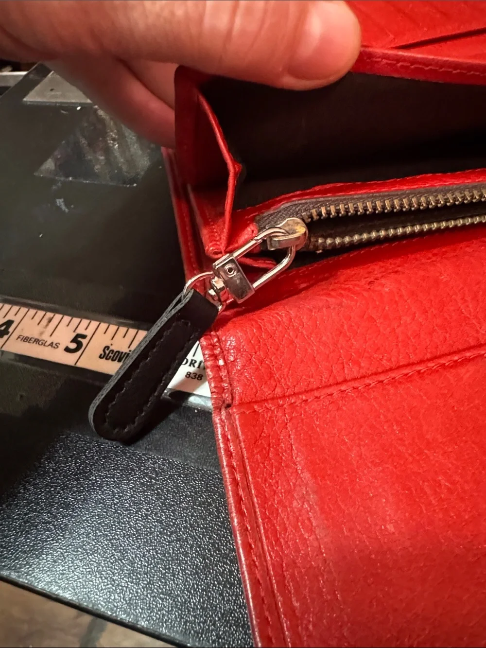 Red Carolina Herrera Embossed Leather Wallet with CH Pattern